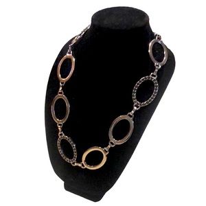 LARGE OPEN OVAL LINK JEWELED STATEMENT NECKLACE GUN METAL FINISH